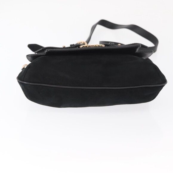 Authentic Salvatore Ferragamo Gancini Shoulder Bag Suede Leather Black Gold - Picture 16 of 16